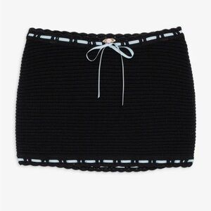 NWT For Love & Lemons Kelsey Black Crochet Mini Skirt with Blue Ribbon